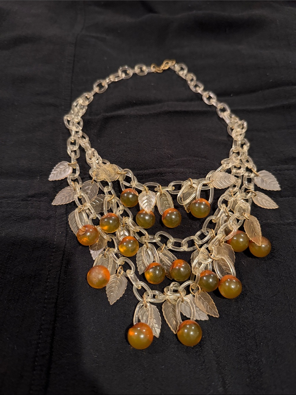 Vintage Gold-Tone Leaf & Amber Bead Statement Necklace - Women Jewelry